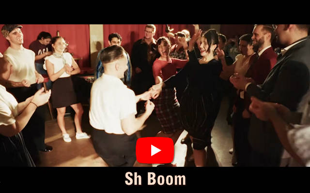 You see dancers dancing exuberantly. Below it is the song title 'Sh Boom' with the YouTube logo above it.